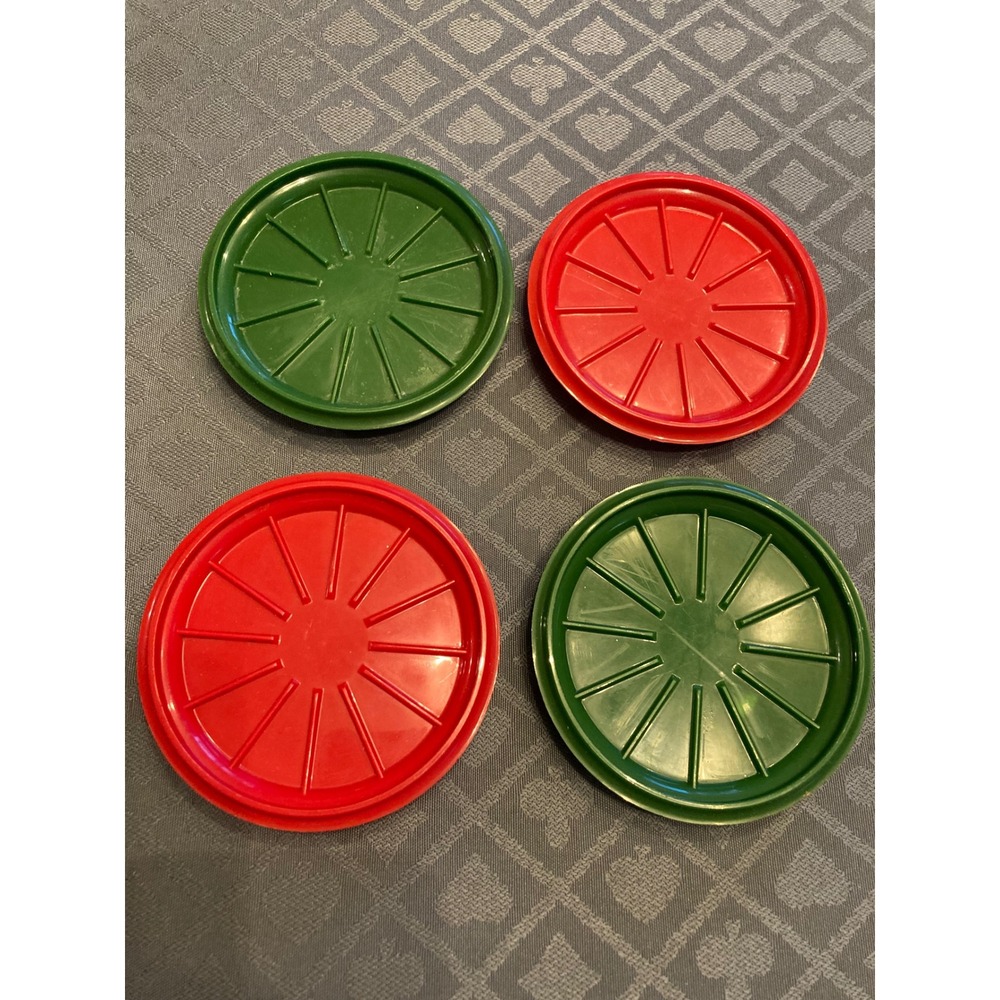 Vintage Tupperware Coasters Set of 4 Red Green Round Retro Kitchen Decor